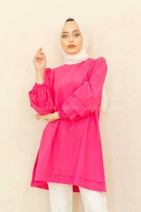 Modalamelif Karpuz Kol Etek Katlı Tunik Fuşya
