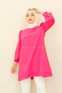 Modalamelif Karpuz Kol Etek Katlı Tunik Fuşya