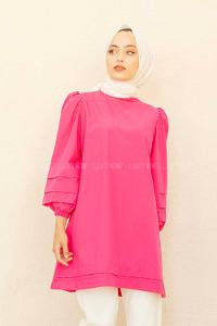Modalamelif Karpuz Kol Etek Katlı Tunik Fuşya