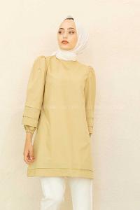 Modalamelif Karpuz Kol Etek Katlı Tunik Yağ Yeşili