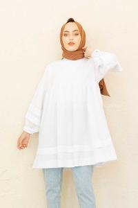 Modalamelif Kol Fırfırlı Tunik Beyaz