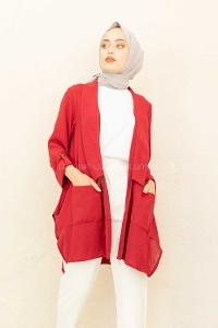 Modalamelif Kol Katlı Çift Cepli Ceket Bordo