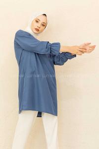 Modalamelif Kol Lastikli Hakim Yaka Tunik İndigo