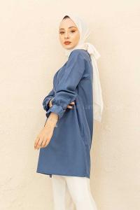 Modalamelif Kol Lastikli Hakim Yaka Tunik İndigo