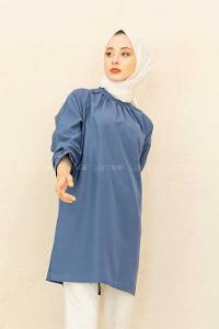 Modalamelif Kol Lastikli Hakim Yaka Tunik İndigo