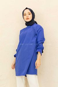 Modalamelif Kol Lastikli Hakim Yaka Tunik Saks Mavi