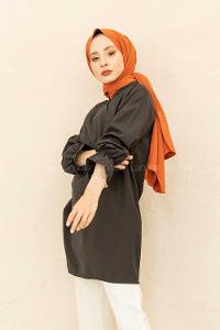 Modalamelif Kol Lastikli Hakim Yaka Tunik Siyah