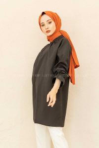 Modalamelif Kol Lastikli Hakim Yaka Tunik Siyah