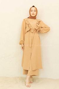 Modalamelif Önü Fırfırlı İkili Takım Camel