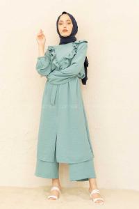 Modalamelif Önü Fırfırlı İkili Takım Su Yeşili