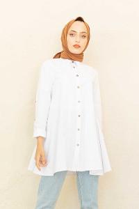 Modalamelif Önü Pileli Tunik Beyaz