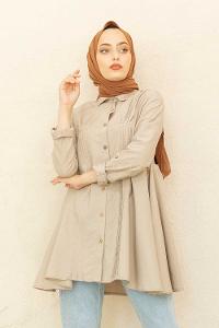 Modalamelif Önü Pileli Tunik Taş Rengi