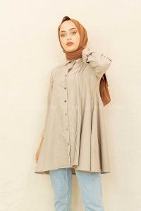 Modalamelif Önü Pileli Tunik Taş Rengi