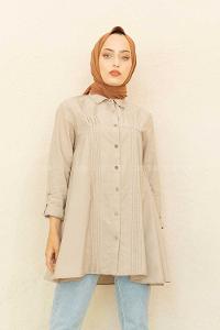 Modalamelif Önü Pileli Tunik Taş Rengi