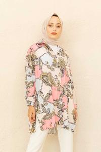 Modalamelif Şal Desen Gömlek Ekru Pembe