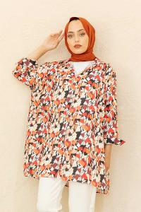 Modalamelif Soyut Desen Gömlek Bej Kırmızı