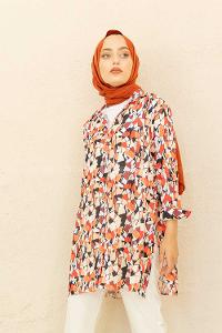 Modalamelif Soyut Desen Gömlek Bej Kırmızı