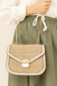 Modalamelif Zincir Askılı Hasır Çanta Vizonrengi