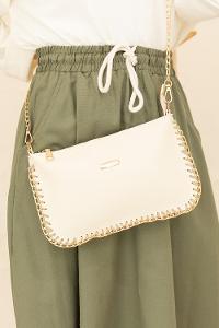 Modalamelif Zincir Tasarım Baget Çanta Krem