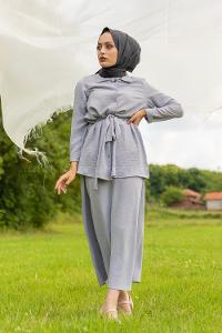 Modalamelif Belden Bağlamalı İkili Takım Gri