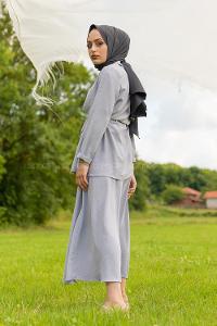 Modalamelif Belden Bağlamalı İkili Takım Gri