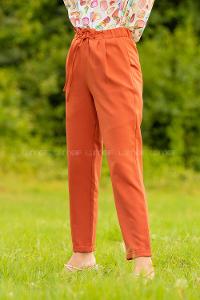 Modalamelif Beli Lastikli Pantolon Kiremit