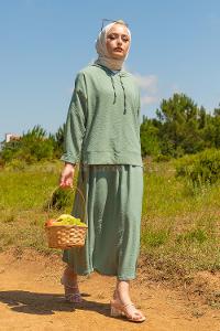 Modalamelif Kapşonlu Etekli Takım Mint Yeşili