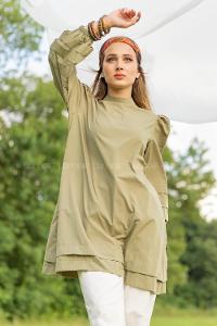Modalamelif Karpuz Kol Etek Katlı Tunik Haki