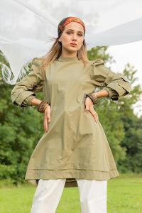 Modalamelif Karpuz Kol Etek Katlı Tunik Haki