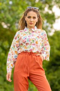 Modalamelif Macaron Desen Gömlek Ekru