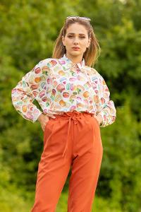 Modalamelif Macaron Desen Gömlek Ekru