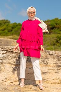 Modalamelif Önü Düğmeli Kat Kat Gömlek Fuşya