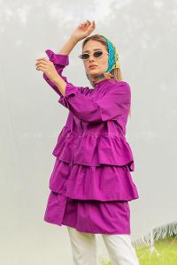 Modalamelif Önü Düğmeli Kat Kat Gömlek Mor