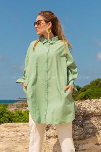 Modalamelif Önü Düğmeli Yan Cepli Gömlek Çağla Yeşili