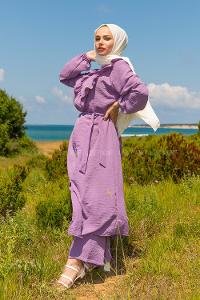 Modalamelif Önü Fırfırlı İkili Takım Lila