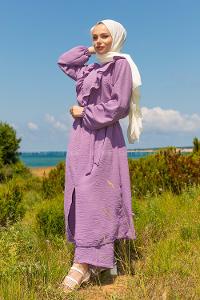 Modalamelif Önü Fırfırlı İkili Takım Lila