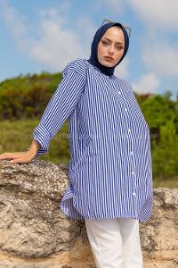 Modalamelif Tek Cepli Çizgili Gömlek Lacivert