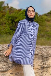 Modalamelif Tek Cepli Çizgili Gömlek Lacivert