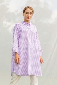 Modalamelif Tek Cepli Çizgili Gömlek Lila