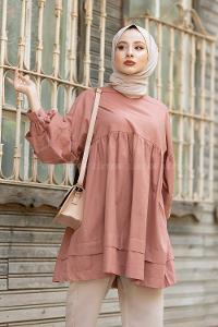 Modalamelif Kol Fırfırlı Tunik Gül Kurusu