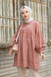 Modalamelif Kol Fırfırlı Tunik Gül Kurusu