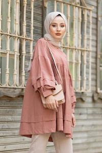 Modalamelif Kol Fırfırlı Tunik Gül Kurusu