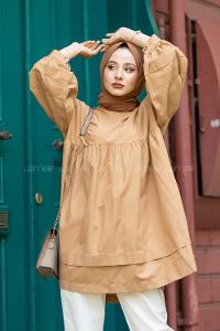 Modalamelif Kol Fırfırlı Tunik Sütlü Kahve