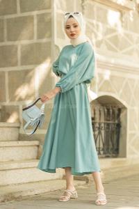 Modalamelif Yarasa Kol Kemerli Elbise Mint