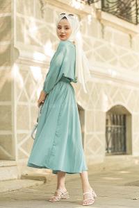 Modalamelif Yarasa Kol Kemerli Elbise Mint