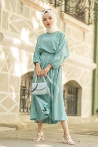 Modalamelif Yarasa Kol Kemerli Elbise Mint