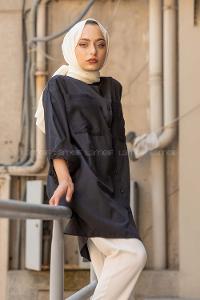 Modalamelif Hakim Yaka Çift Cepli Tunik Siyah