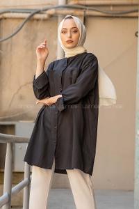 Modalamelif Hakim Yaka Çift Cepli Tunik Siyah