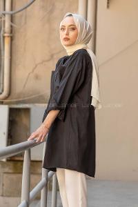 Modalamelif Hakim Yaka Çift Cepli Tunik Siyah