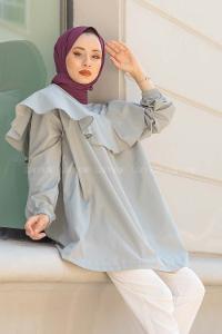 Modalamelif Hakim Yaka Fırfırlı Tunik Gri